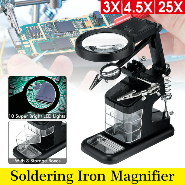 3X 4.5X 25X LED Light Helping hands Magnifier Soldering Station Magnifying Glass